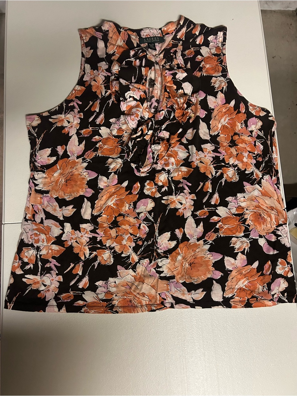 Ralph Lauren Black Floral Keyhole Tie-Neck Camisole